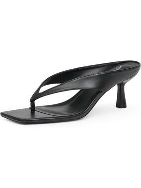 Women’s Black Kitten Heels Flip Flop Slip On Open Toe Low Heels Thong Square Toe